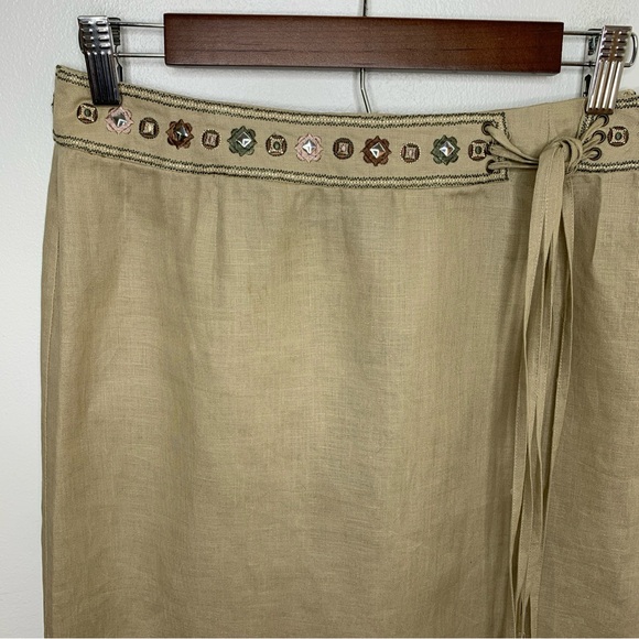 Martha B Size 4 Linen Short Skirt Southwest & Stud Accents Tassel Waist Tie New - Picture 2 of 10